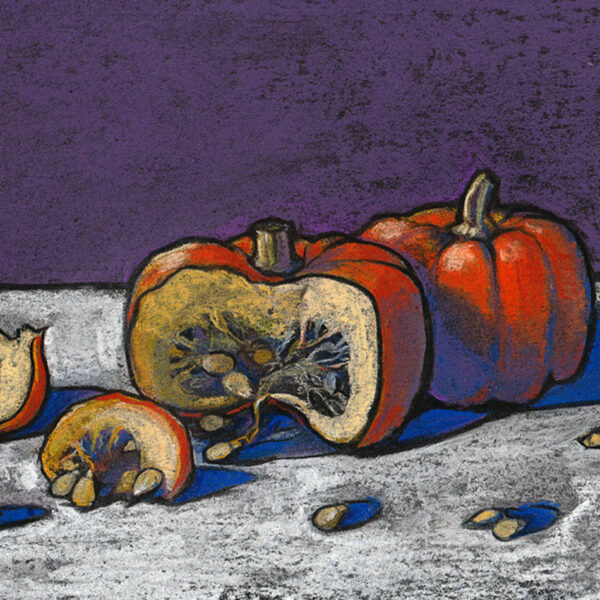 Pumpkins on a purple background
