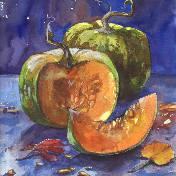 Pumpkins on a blue background (2023)