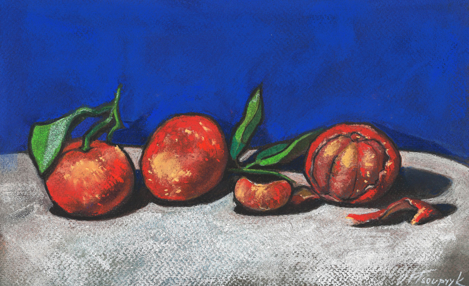 Tangerines on a blue background